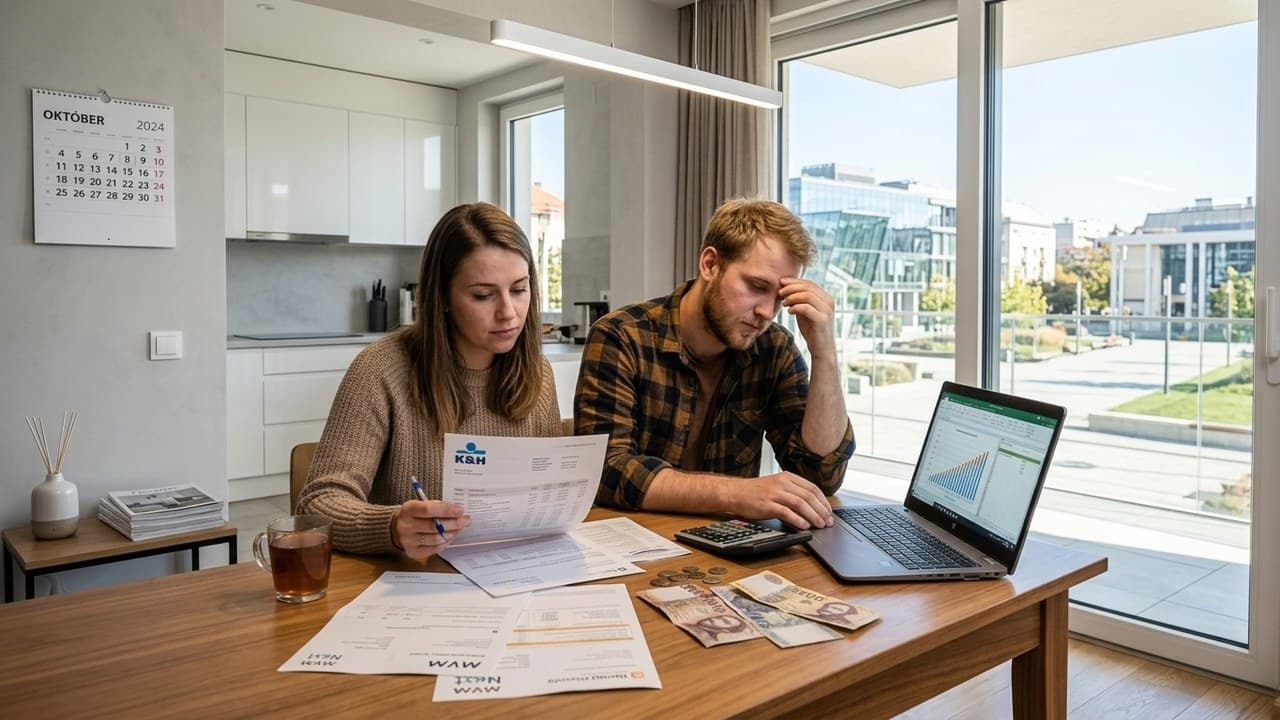 Aggódó pár néz át pénzügyi dokumentumokat, a gazdaságpolitika hatásait mérlegelve.
