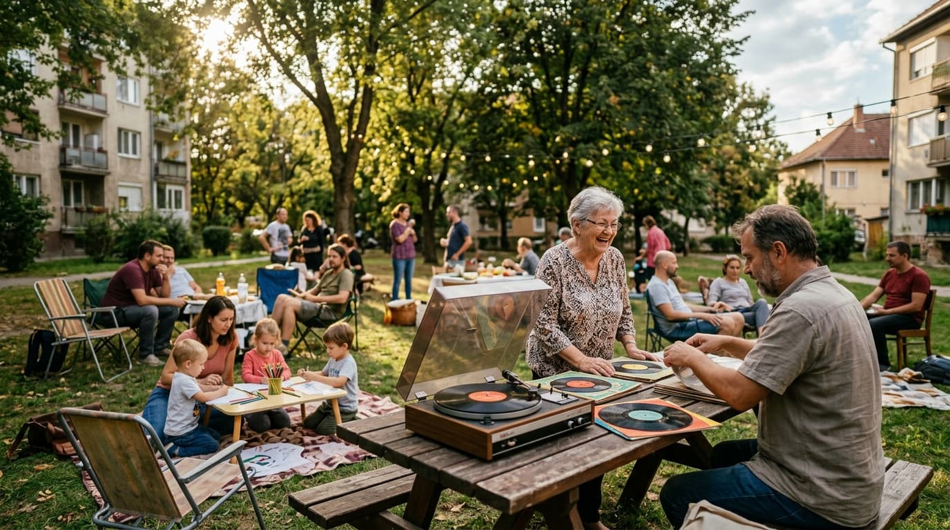 Bakelitről szóló slágerek a parkban – közösségi piknik a Nefelejcs utcánál